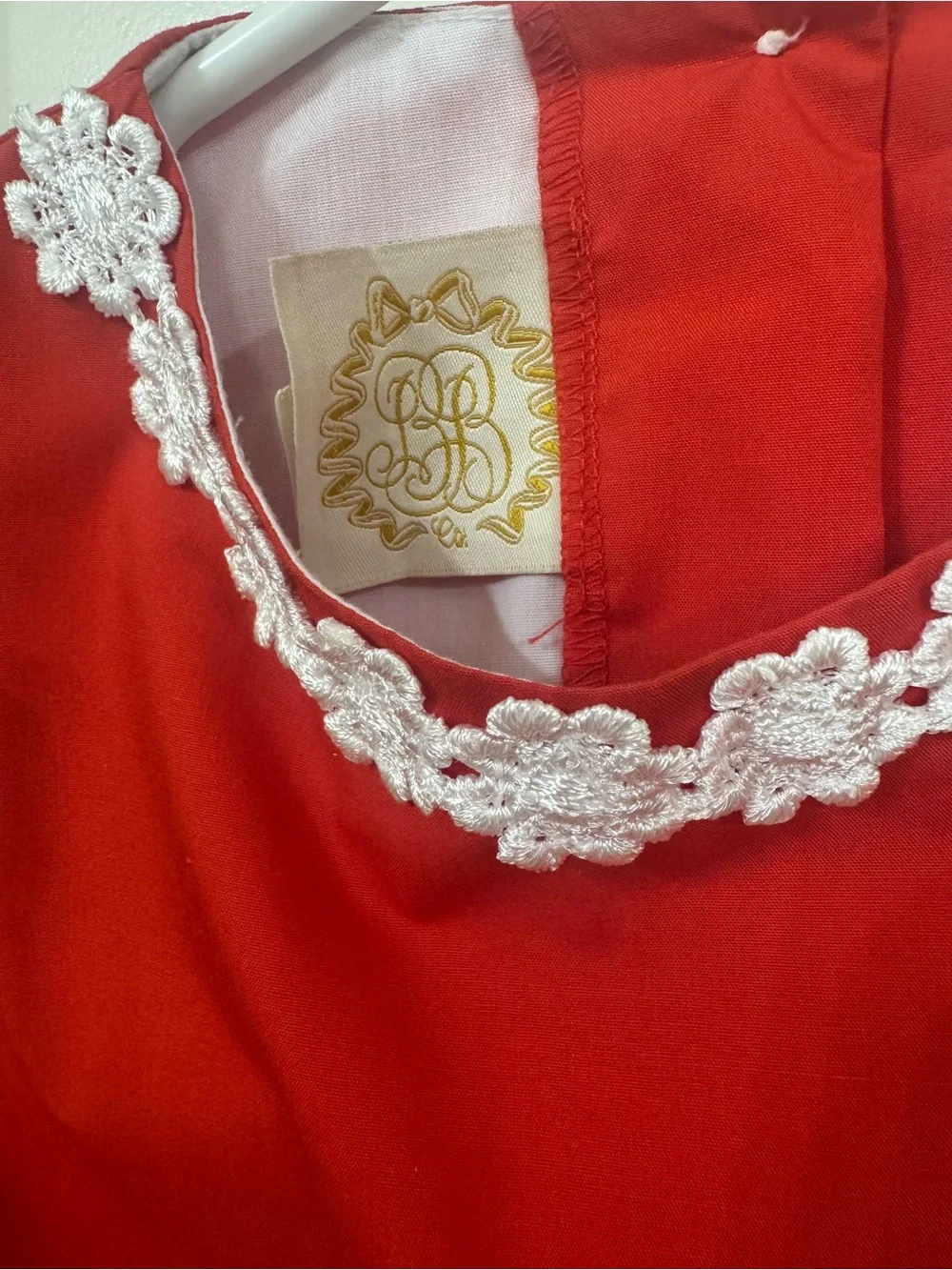 The Beaufort Bonnet Company Red Sleeveless Dress with White Floral Trim
